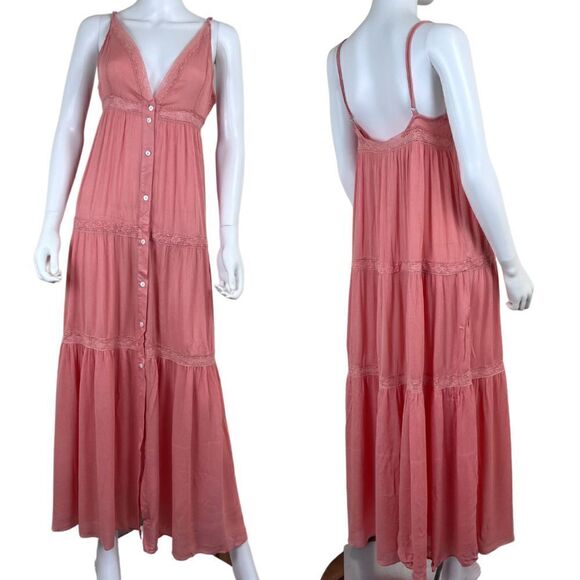 Promesa Dresses & Skirts - Promesa Women Size L Coral Crochet Tiered Maxi NEW Slip NEW Dress Resort Boho